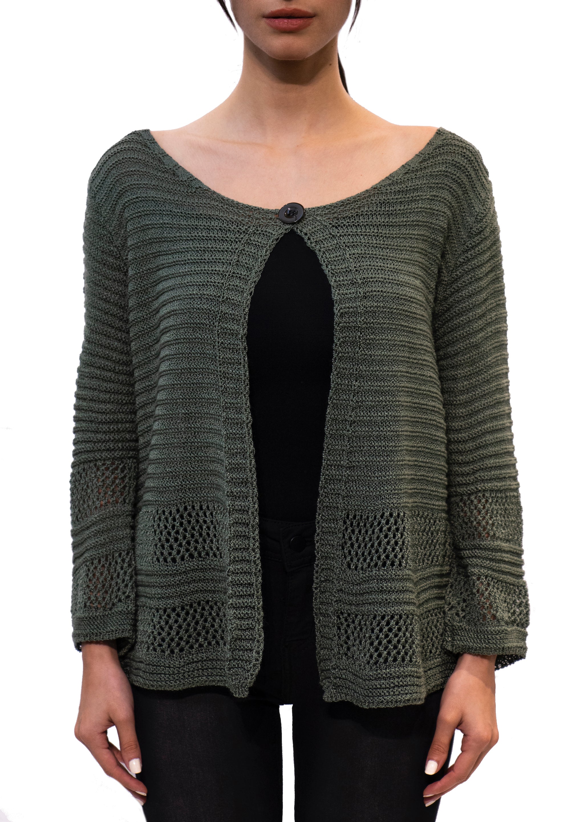 Verde Crochet Ribbed Cardigan with Button Closure – COCONUDA