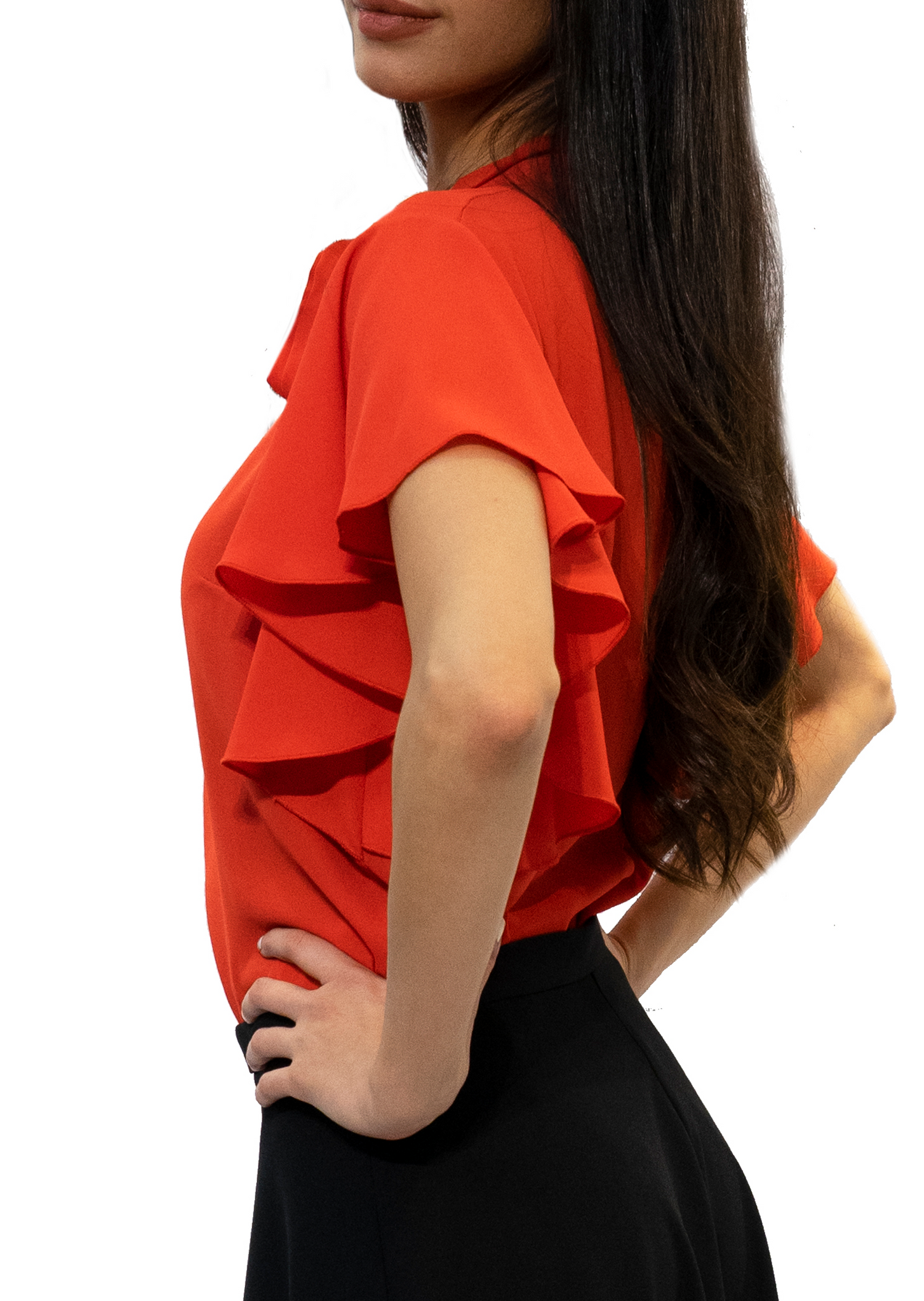 Tie-Neck Blouse with Flared Short Sleeve Design